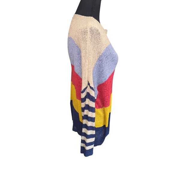 Colorblock Striped Open Knit Sweater Davi Dani S Beach Coastal Multicolor Travel - Picture 5 of 9